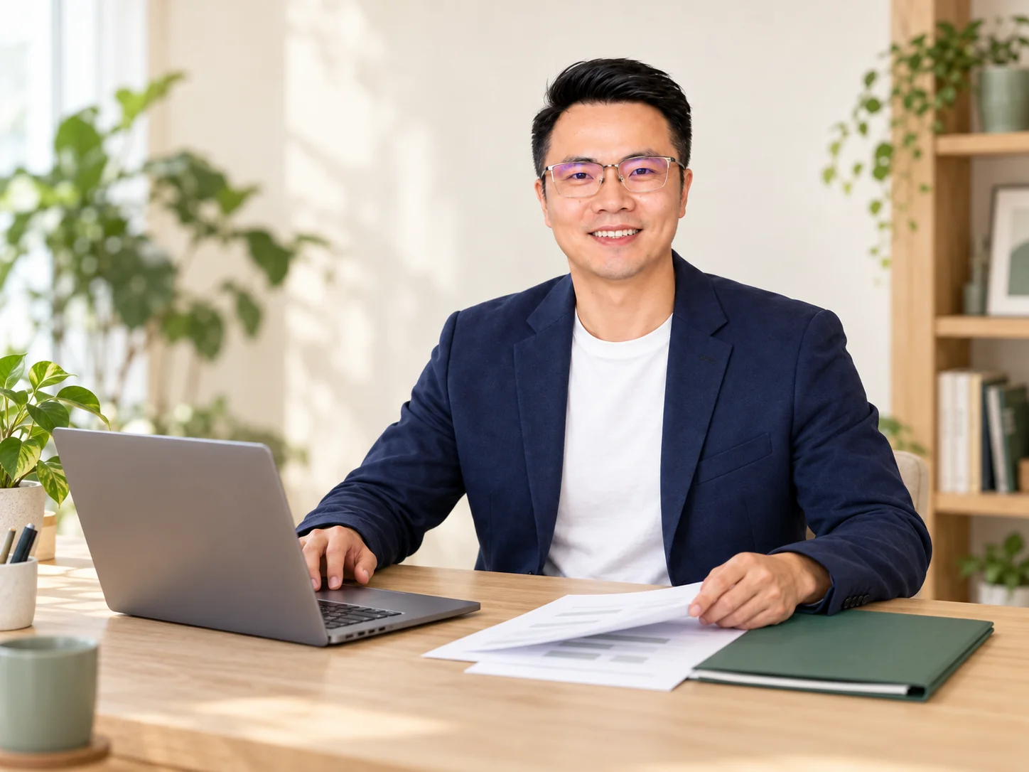 人物在电脑前整理报表和工作资料的课程配图